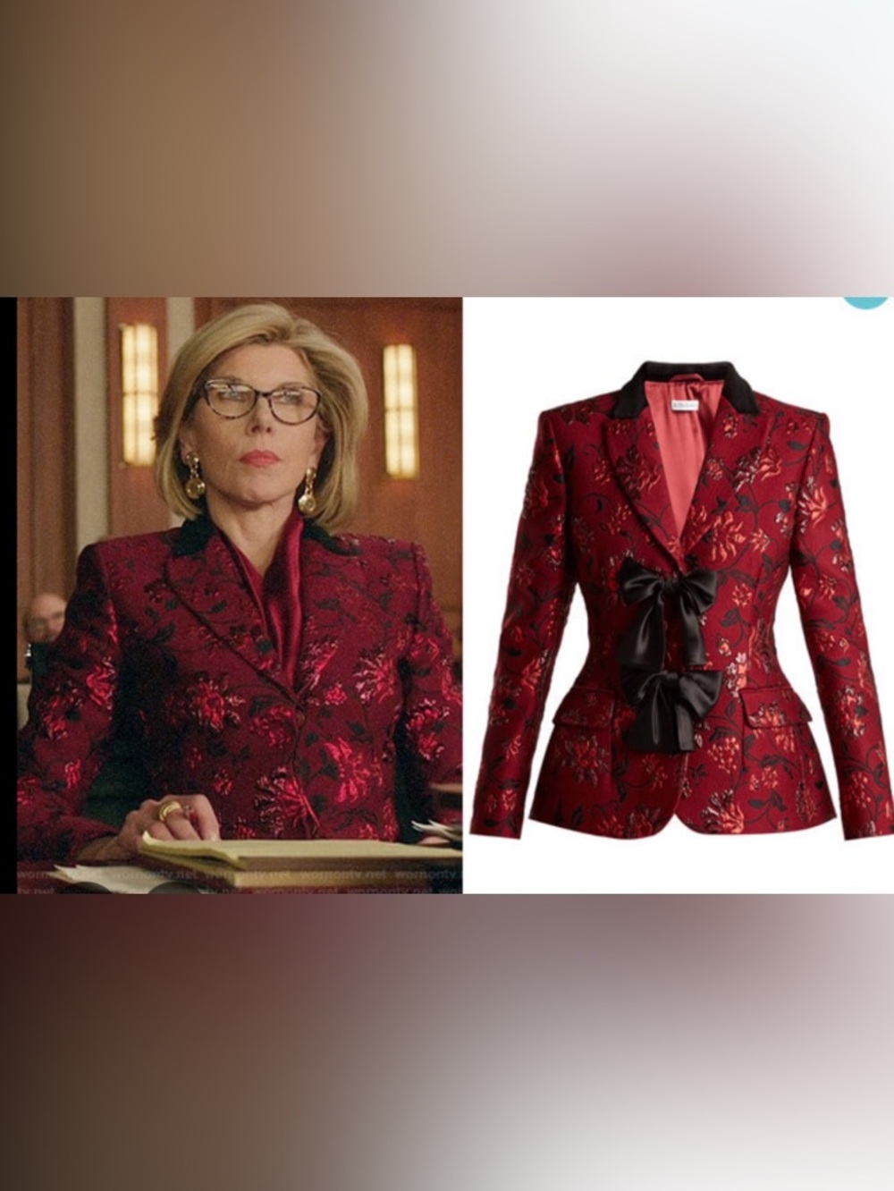 Altuzarra Red Floral Brocade Blazer with Black Satin Bows - Picture 4 of 9